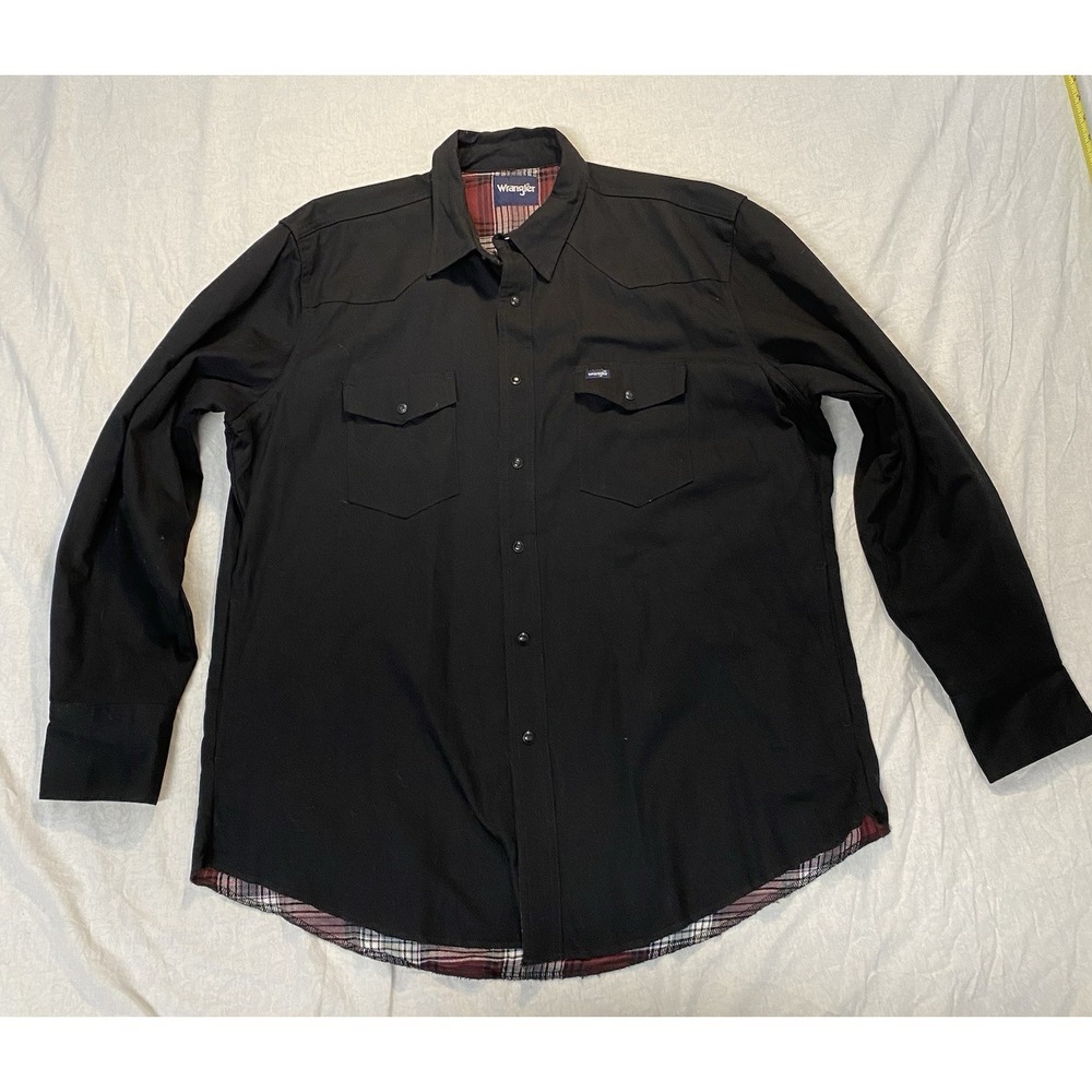 Wrangler Western Shirt Jacket Mens XL Black Snap Front Flannel Lined Workwear